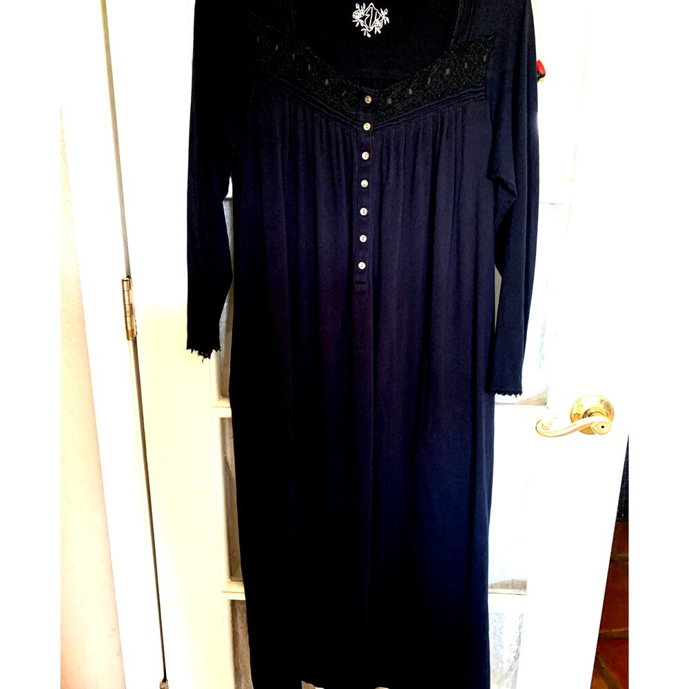EILEEN WEST BLACK LONG SLEEVE COTTON NIGHTGOWN SIZE SMALL